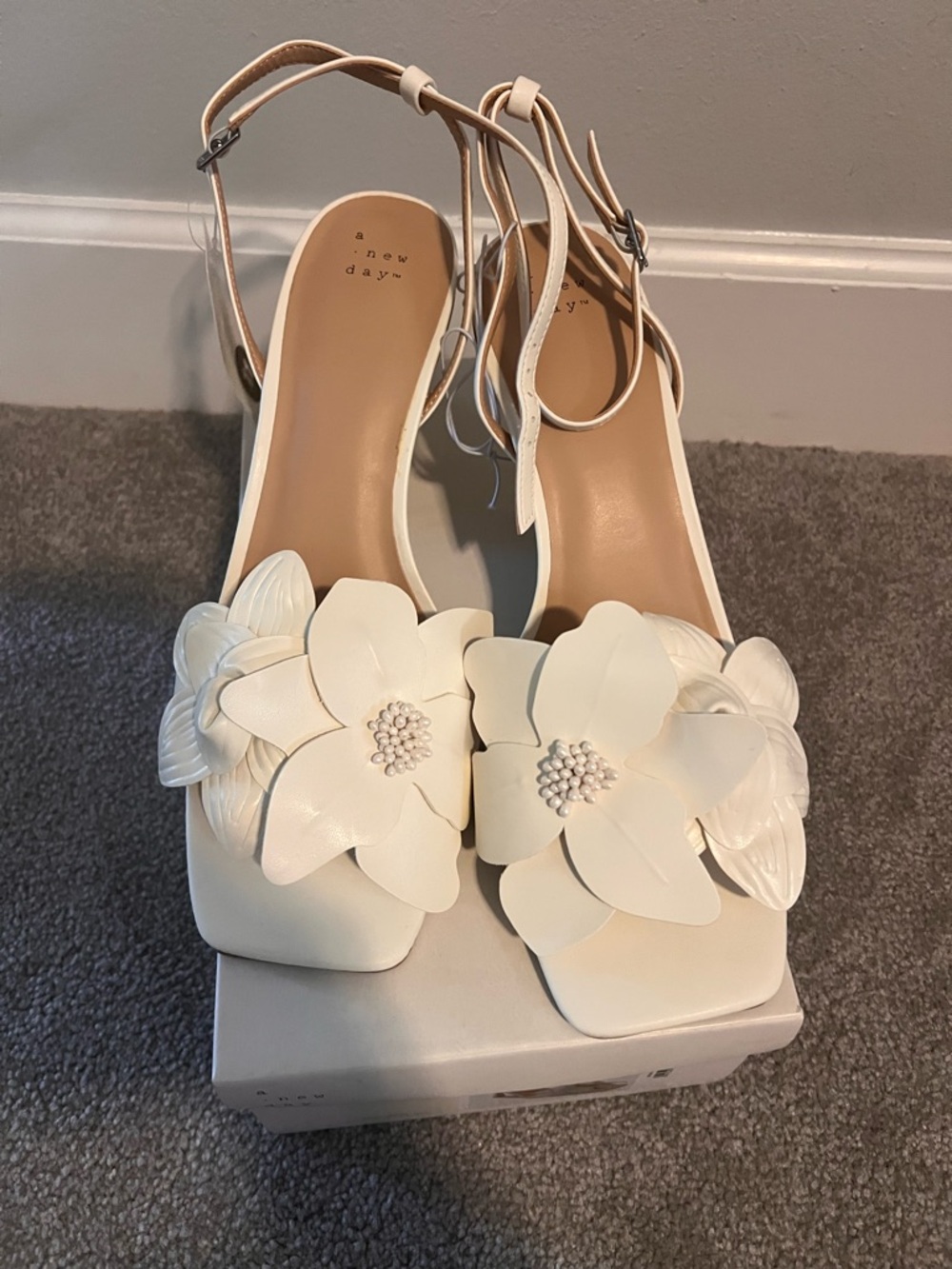 A New Day (Target) Ivory Floral Square-Toe Slingback Heels - Picture 2 of 4